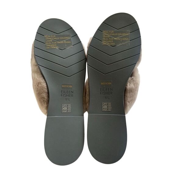 Eileen Fisher Taupe Shearling Crossover Sandals Cozy Slip-On Cross2-LT Size 8.5 - Picture 5 of 8